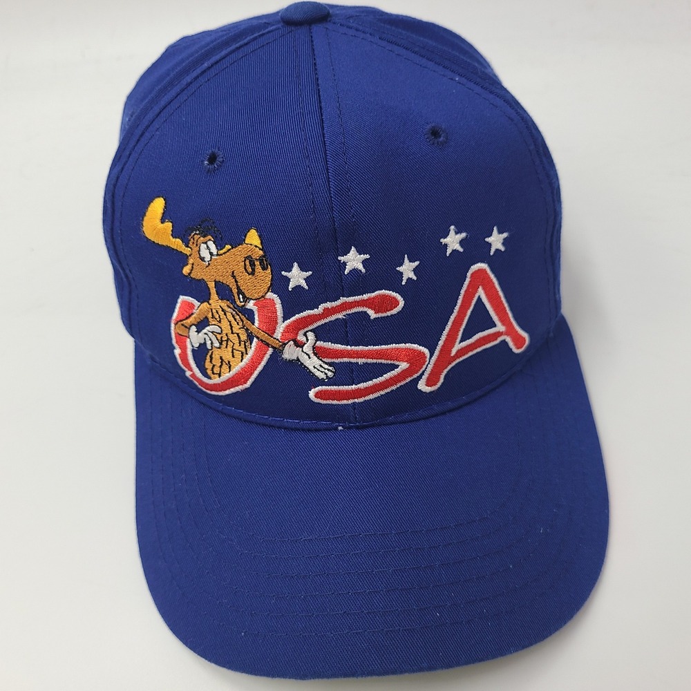 Vintage Youth USA Olympics Hat Snapback Blue Red White Team USA Bullwinkle Moose